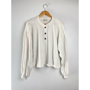 Urban Outfitters Ribbed Oversized Balloon Sleeve White Henley Sweater Medium